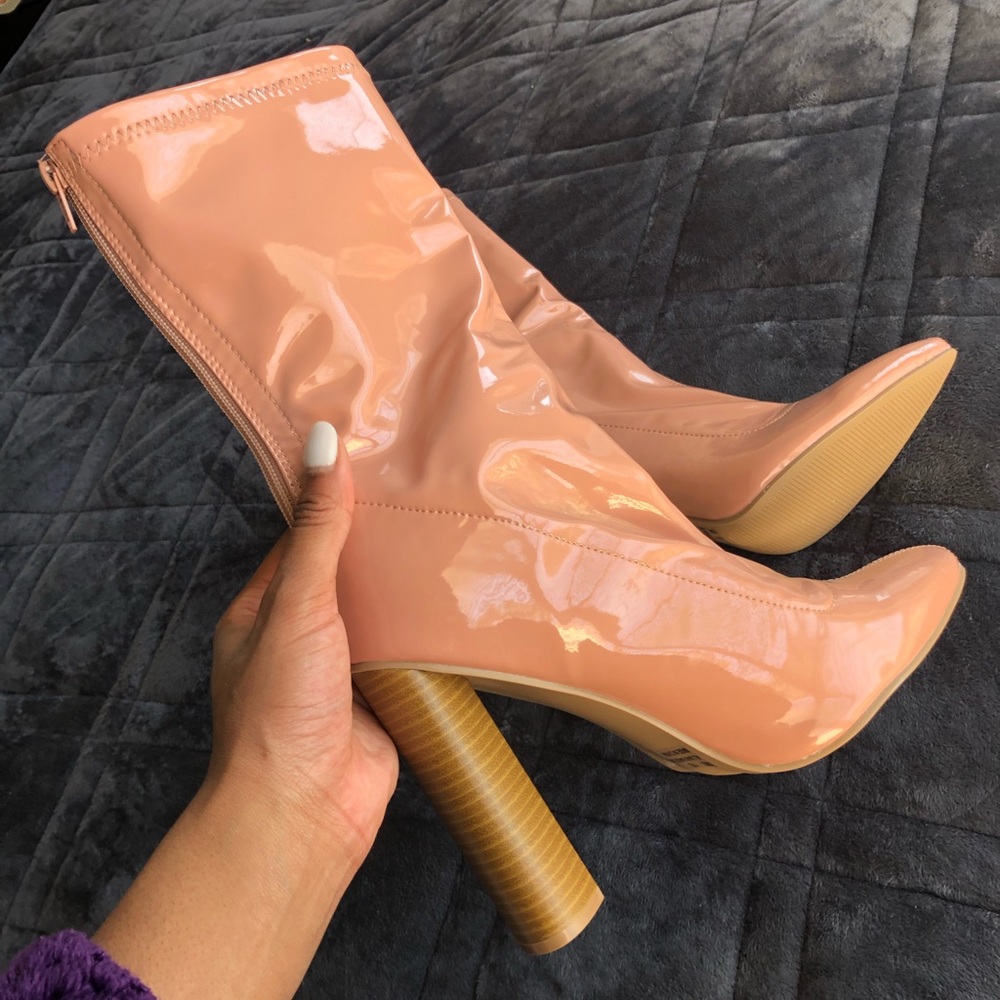 Dusty Pink Booties with Wooden Heel